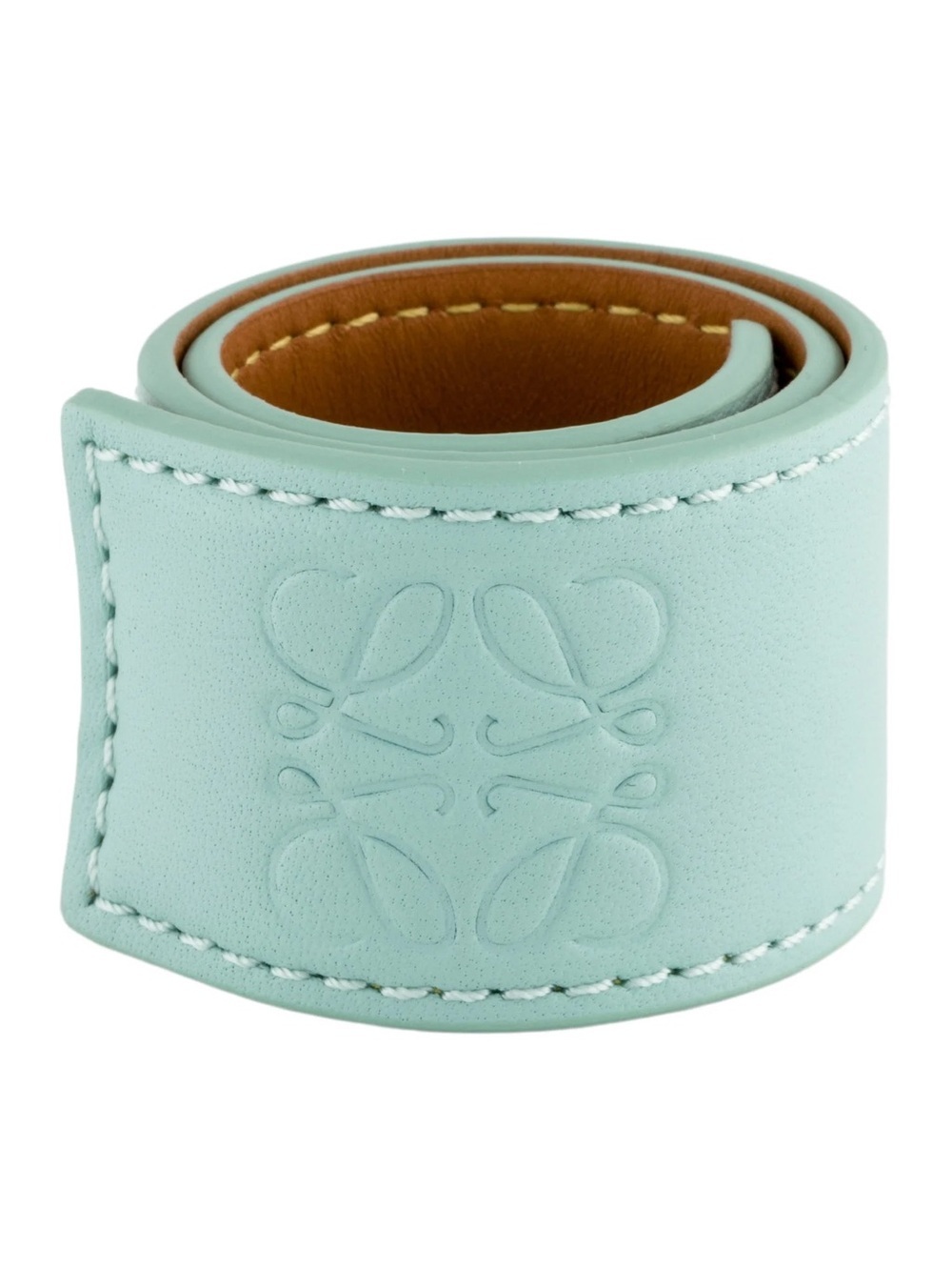 Loewe Mint Green Embossed Leather Cuff Belt with Tan Interior